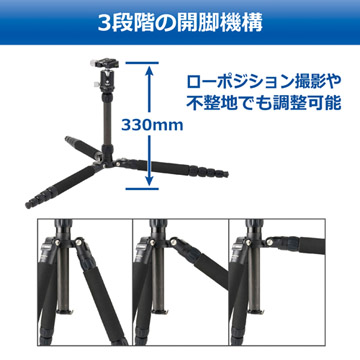 3段階の開脚機構でローポジション撮影が可能